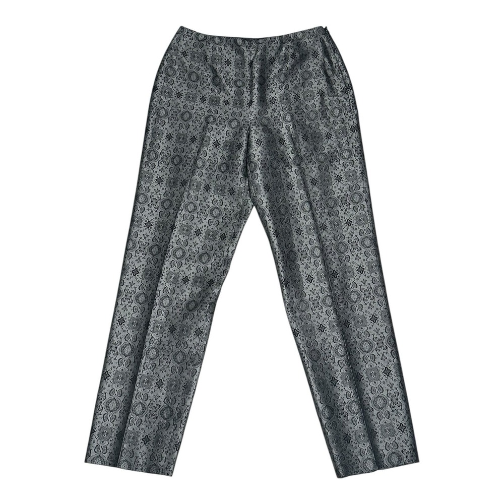 Ann Taylor 100% Silk Dress Pants Gray Zip Side Black Paisley Pattern Size‎ 8